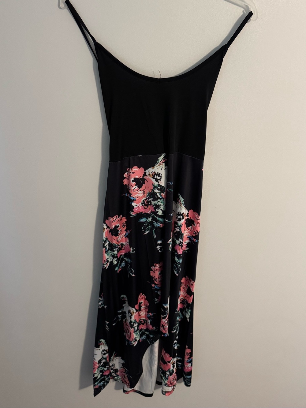Black Floral Spaghetti Strap Midi Dress - Pink Floral